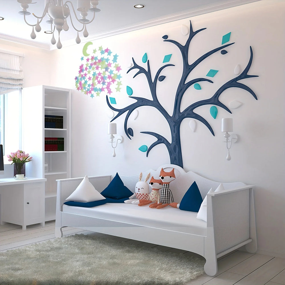 100 Pcs Glow in The Dark Stars and Moon Wall Stickers | 3D Luminous Starry Sky Decor lifestyle view