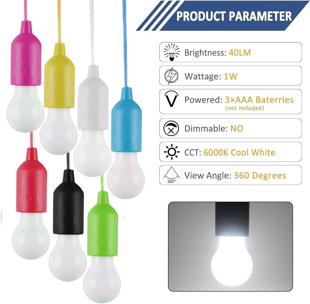 Battery Operated LED Pull Cord Light | Portable Hanging Lantern for Camping, Garden, P close-up view