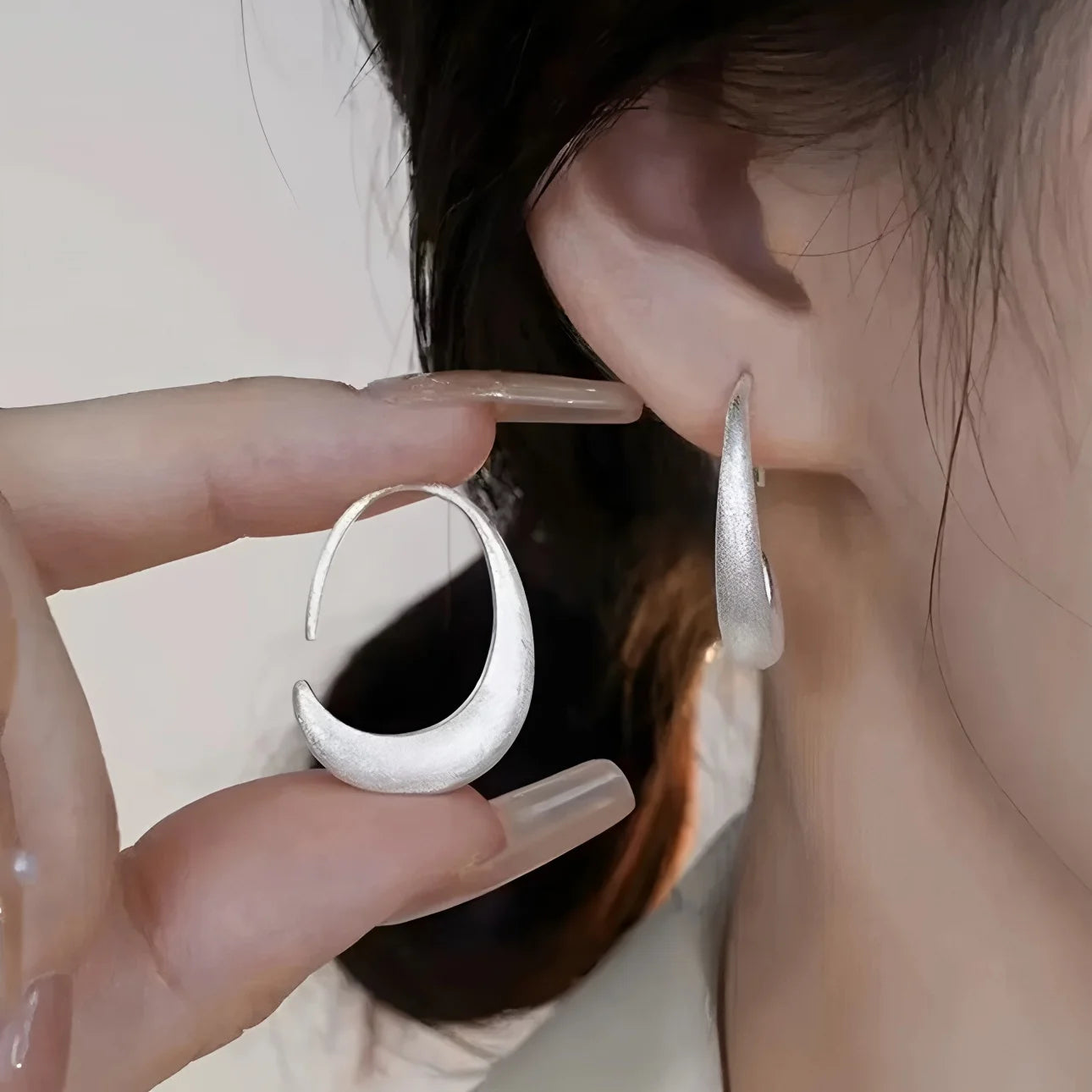 PANJBJ925 Sterling Silver Frosting Hoop Earrings For Women Texture Geometry Design Trend Fashion Jewelry Gift