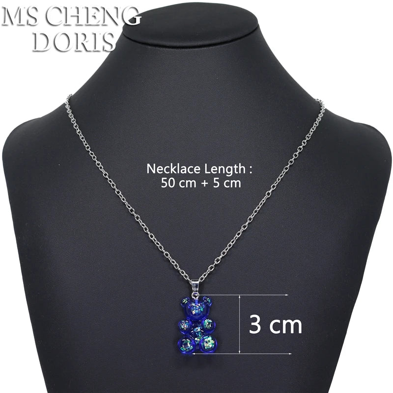 Handmade 33 Styles Colors Cute Resin Gummy Bear Chain Necklaces, Candy Color Pendant F close-up view