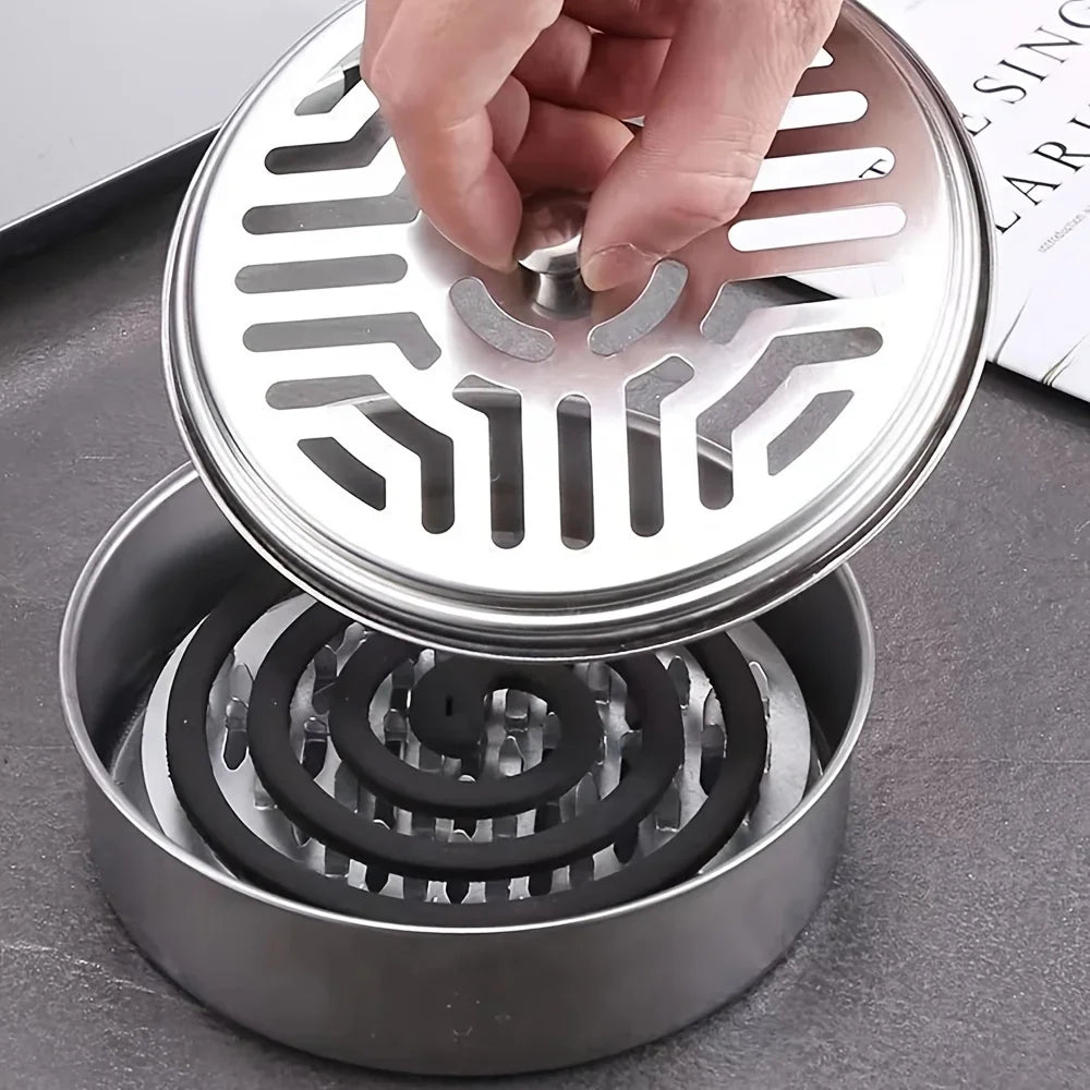 Stainless Steel Mosquito Coil Holder with Lid, Fireproof and Anti-scalding, Safe Outdoor detail view