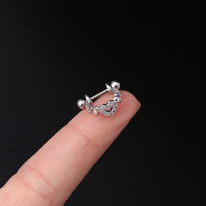 New Hollow Heart Ear Bone Nail for Women Girls Stainless Steel Silver Color Zircon Pierc detail view