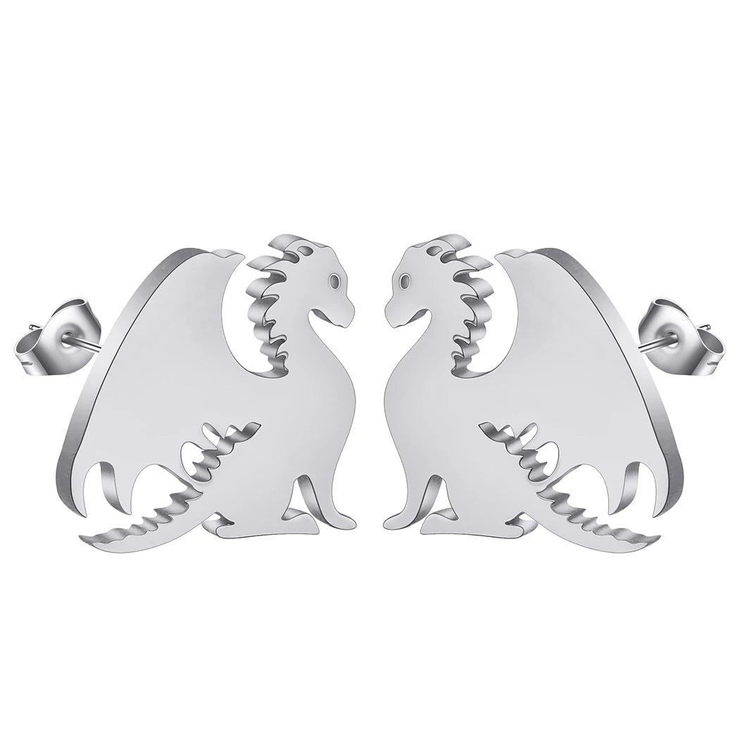 Punk Black Western Dragon Ear Stud | Stainless Steel Stud Earrings lifestyle view