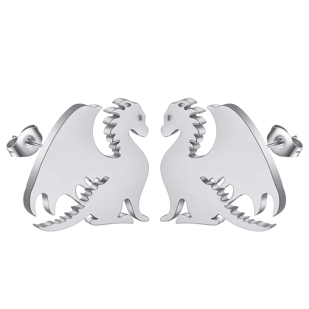 Punk Black Western Dragon Ear Stud | Stainless Steel Stud Earrings lifestyle view
