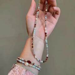 Crystal Stone Pearl Handmade Beadeds Chain Necklace Bracelet Women Luxury Elegant Fash close-up view
