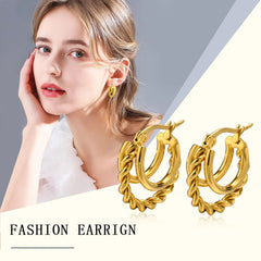 Trendy Stainless Steel Hoop Earrings for Women | Gold Plated Layered Huggie Earrings alternate view