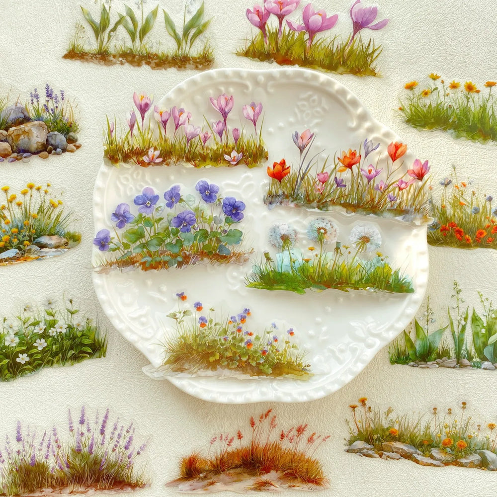 20pcs/pack Flower PET Stickers Green Plants PET Stickers Hand Account DIY Decoration lifestyle view