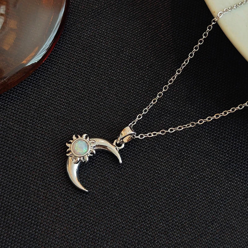 Moon and Sun Zircon Pendant Necklace | 316L Stainless Steel Choker additional angle