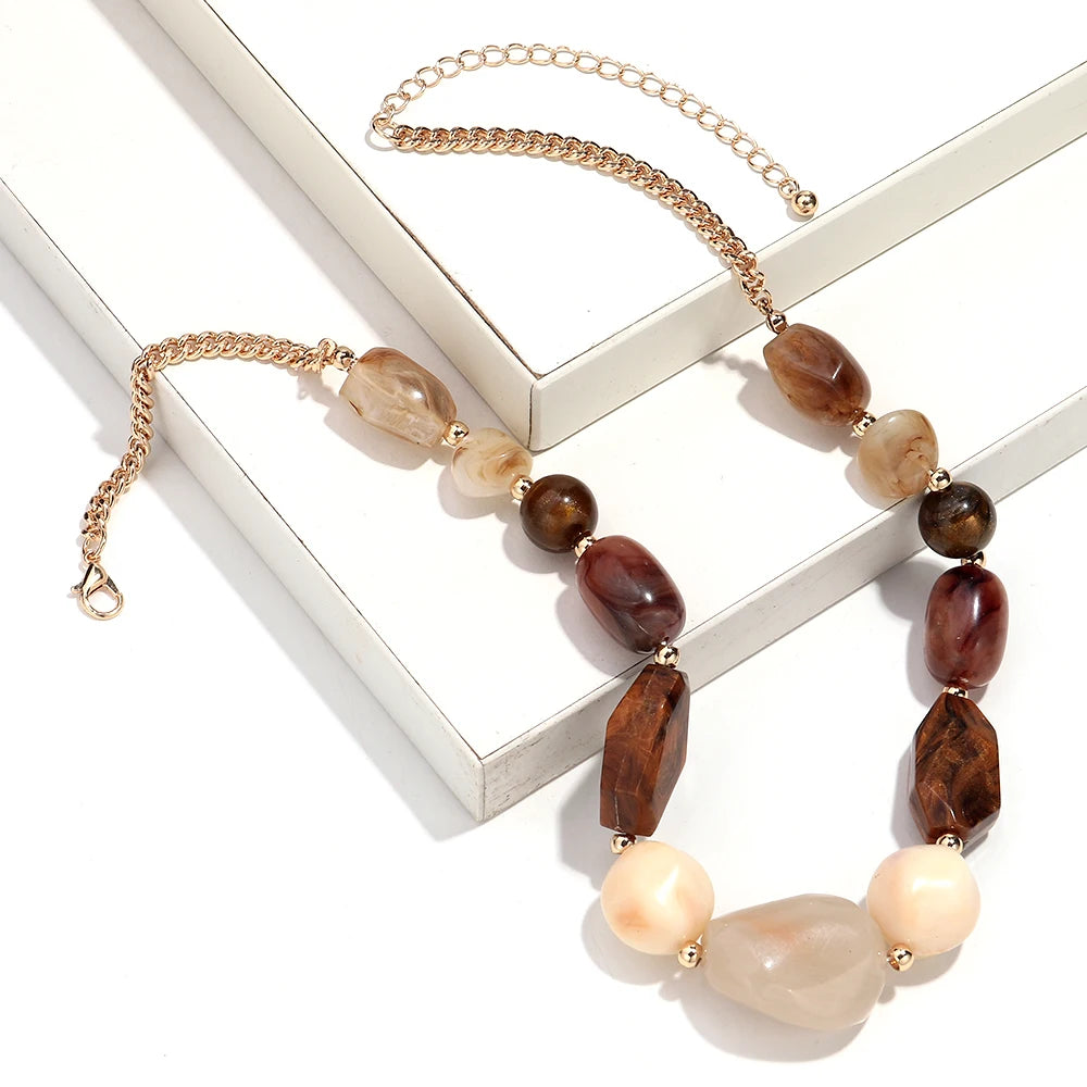 Vintage Acrylic Irregular Beaded Chain Necklace | Geometric Clavicle Choker Jewelry lifestyle view