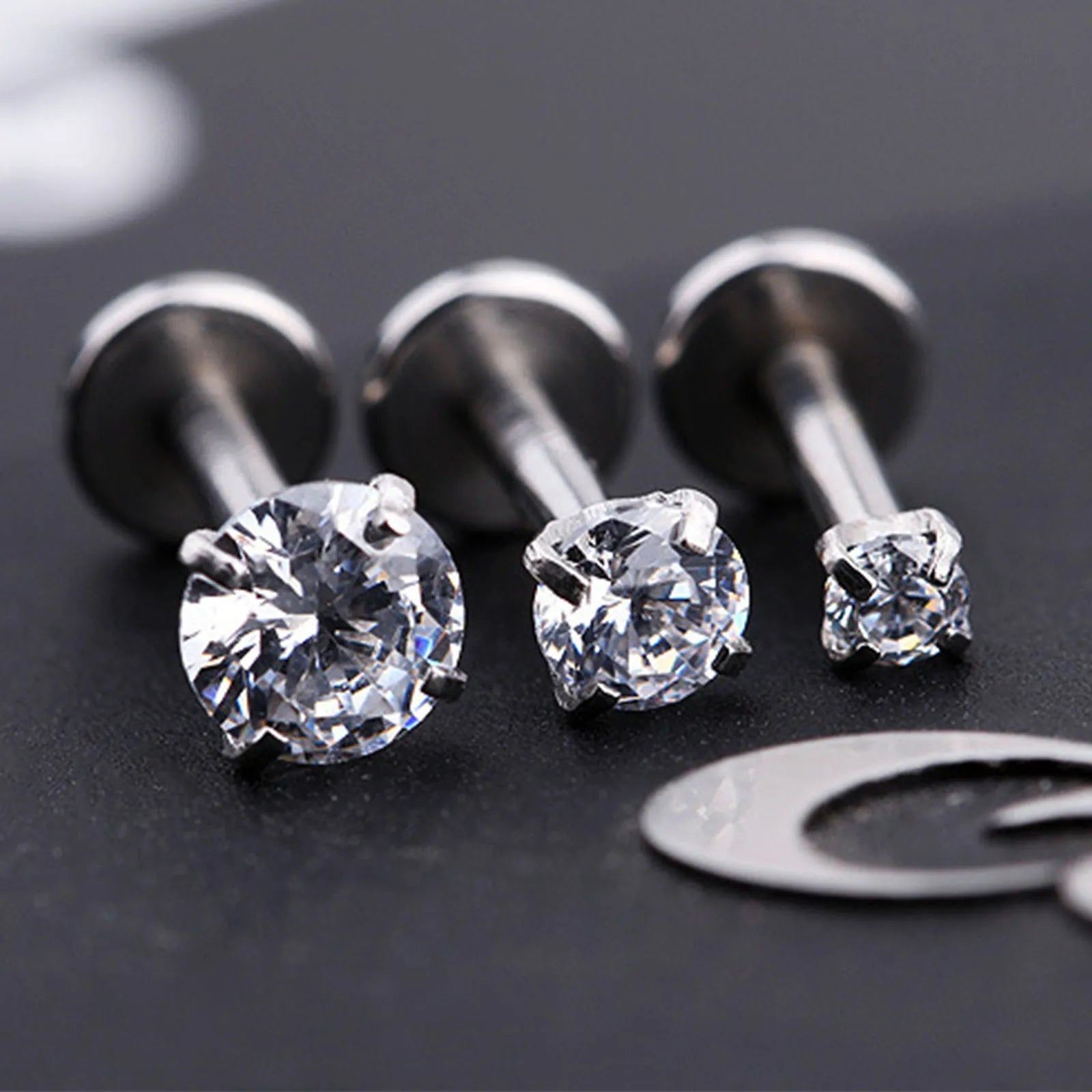 2/3/5PCS 16G Stainless Steel Labret Piercing Jewelry - CZ Crystal Monroe/Lip Studs, 6 lifestyle view