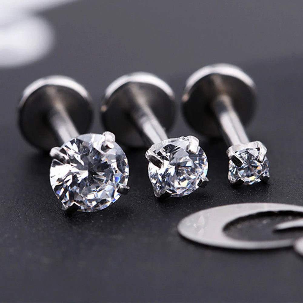 2/3/5PCS 16G Stainless Steel Labret Piercing Jewelry - CZ Crystal Monroe/Lip Studs, 6 lifestyle view