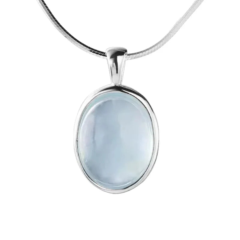 925 Sterling Silver Necklace with Moonstone and Natural Aquamarine Pendant, Necklace, lifestyle view