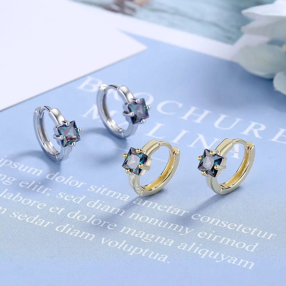 High Quality 925 Silver Square Zircon Small Earrings For Women Luxury Jewelry Noveltie close-up view