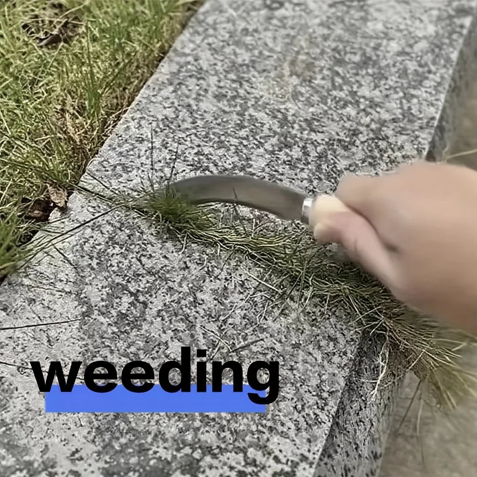 Curved Stainless Steel Weeding Tool with Wooden Handle | 2-in-1 Garden Tool for Outdoor detail view