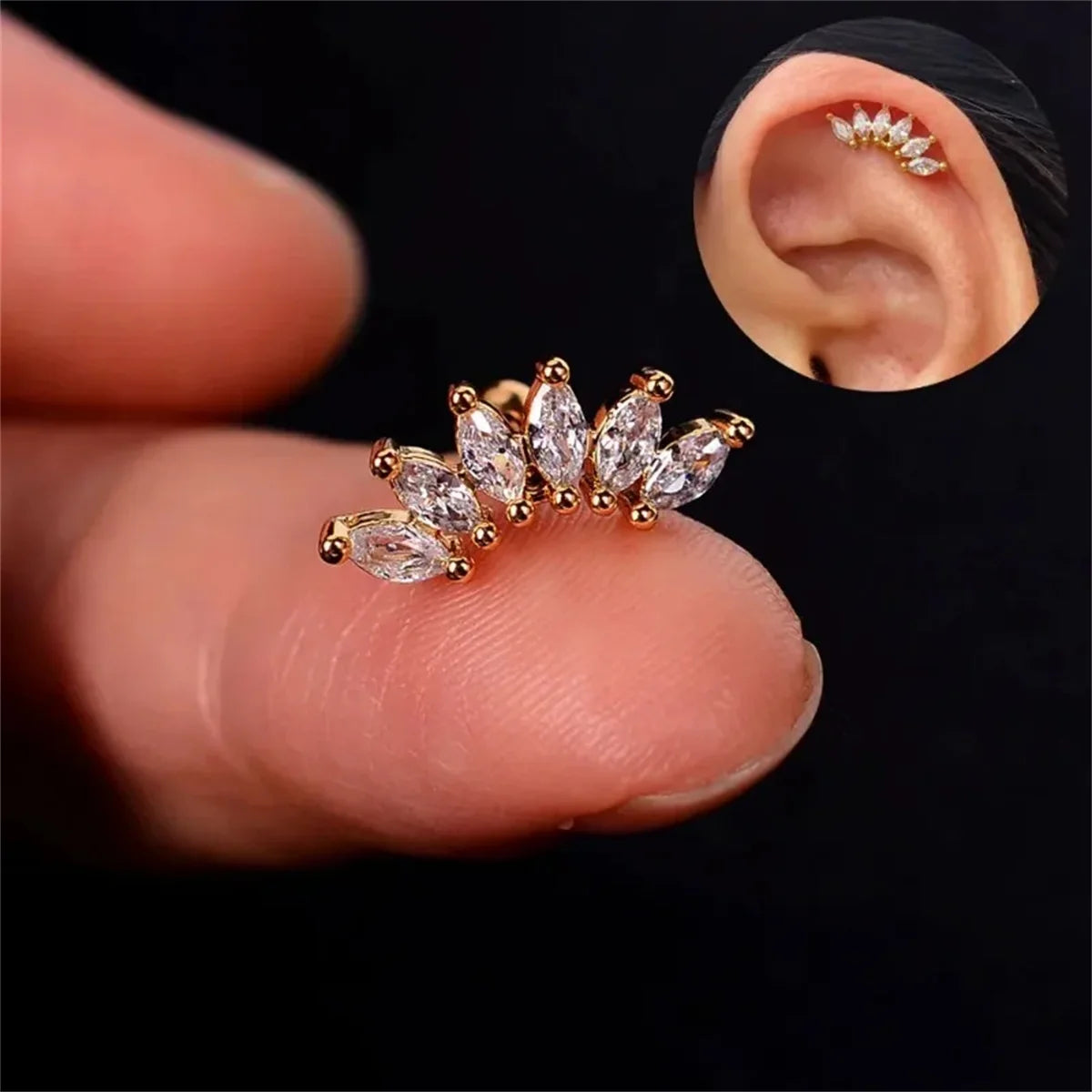 2pcs Hypoallergenic Stainless Steel Cartilage Stud Earrings,Eye Flame Moon Barbell Back Stud Cubic Z