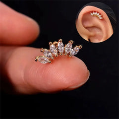2pcs Hypoallergenic Stainless Steel Cartilage Stud Earrings,Eye Flame Moon Barbell Back Stud Cubic Z