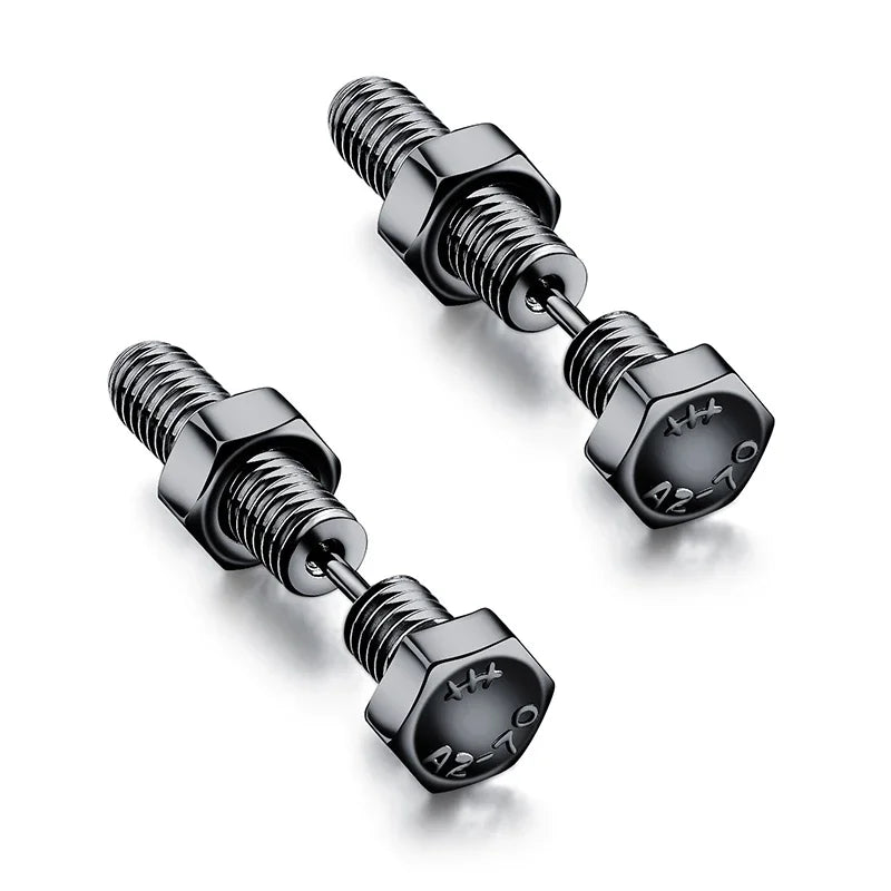 2Pcs Unisex Gothic Punk Rock Stainless Steel Nail Screw Piercing Stud Earrings Novelty R detail view