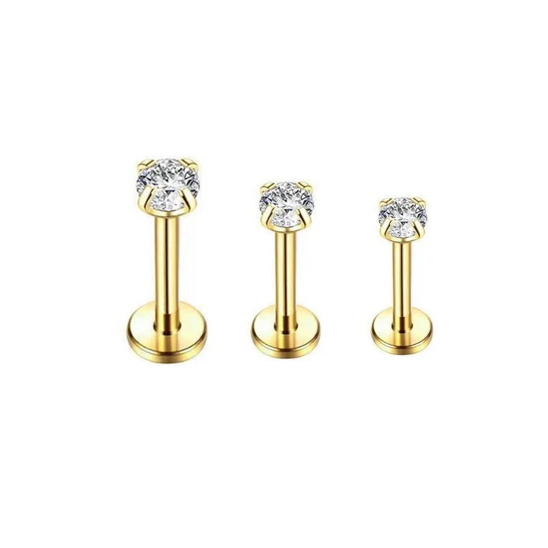 2/3/5PCS 16G Stainless Steel Labret Piercing Jewelry - CZ Crystal Monroe/Lip Studs, 6/ close-up view