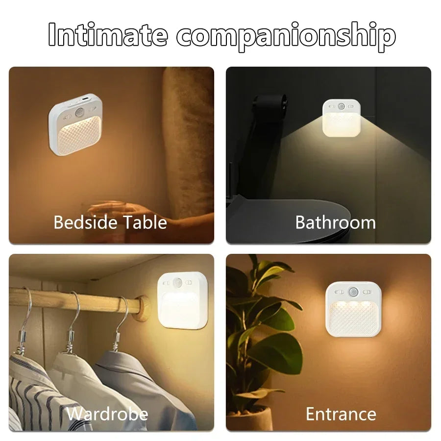 PIR Motion Sensor LED Night Light | USB Rechargeable Automatic Lamp for Bedroom, Stai lifestyle view