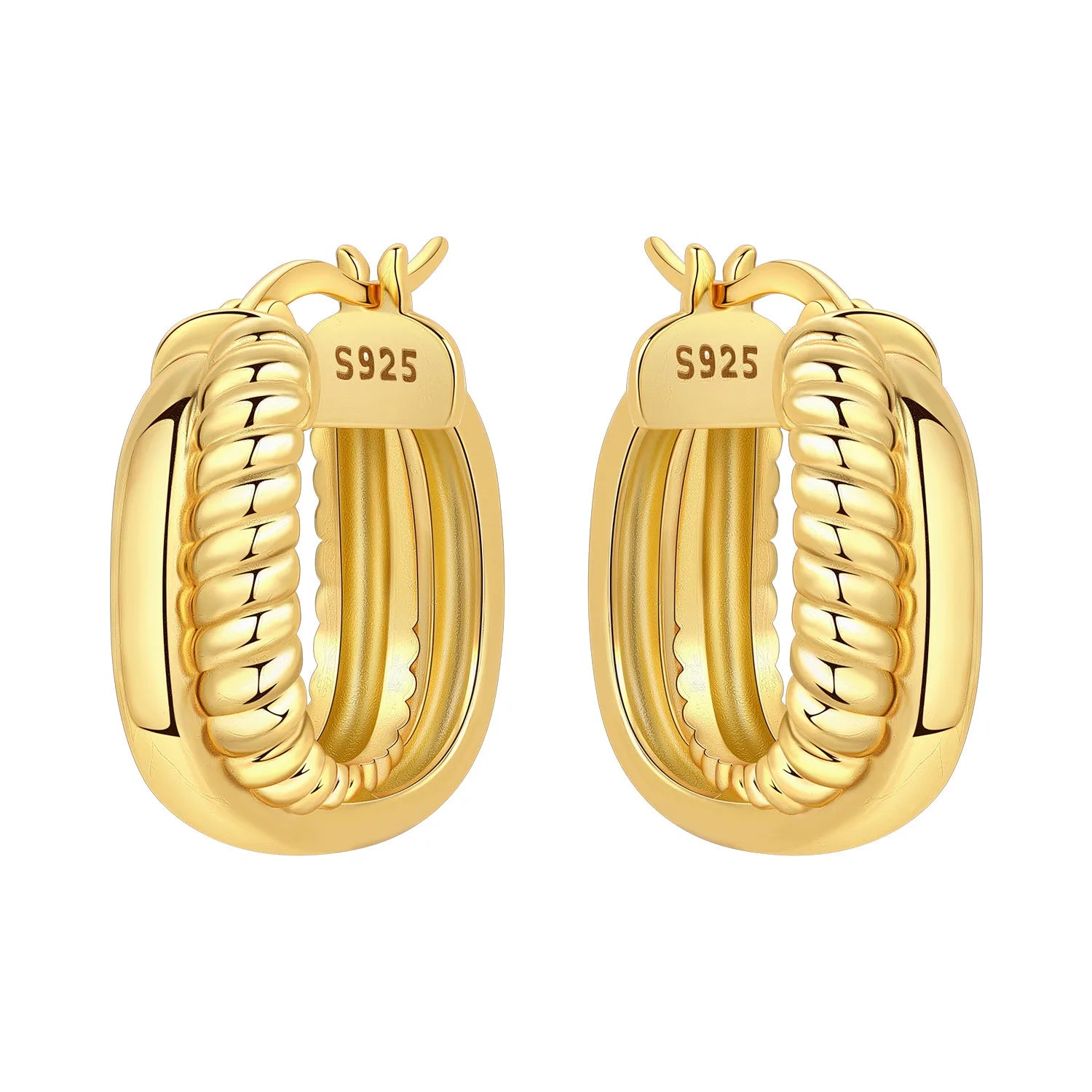 Orstarry S925 Sterling Silver 18k Gold Modern Square Earrings Hoop Earrings For Women close-up view