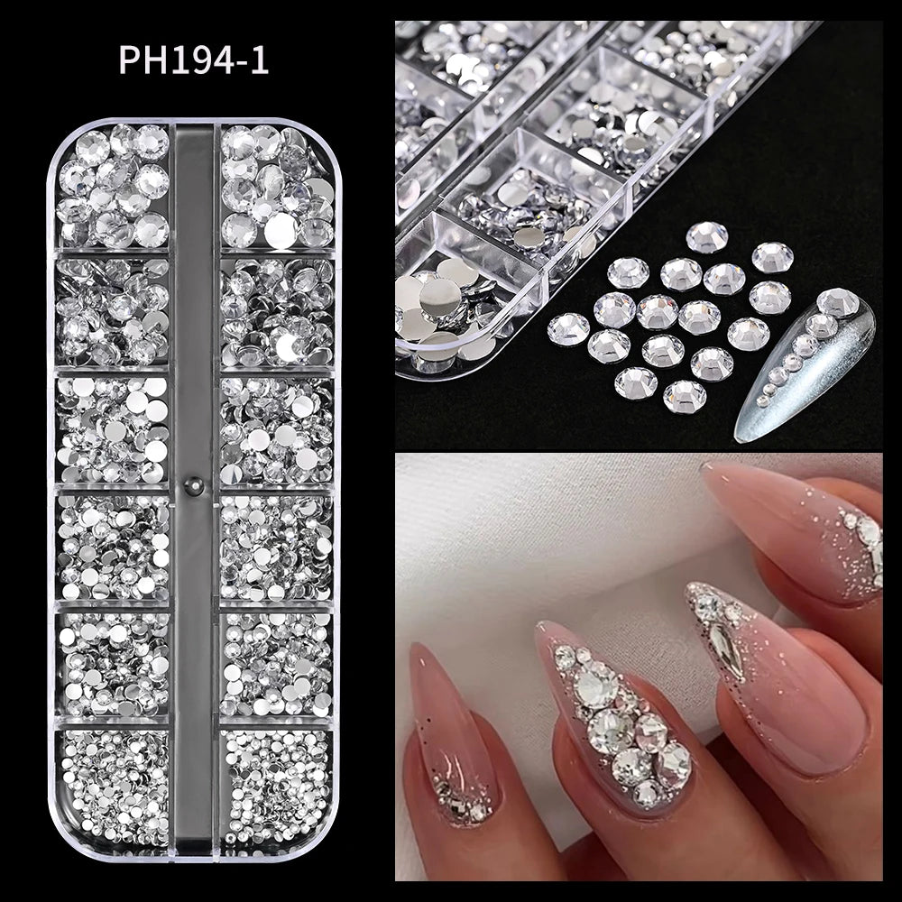 12Grids Pink Mixed Nail Rhinestones Luxury Nail Charms Glitter Crystal Jewelry Gems additional angle