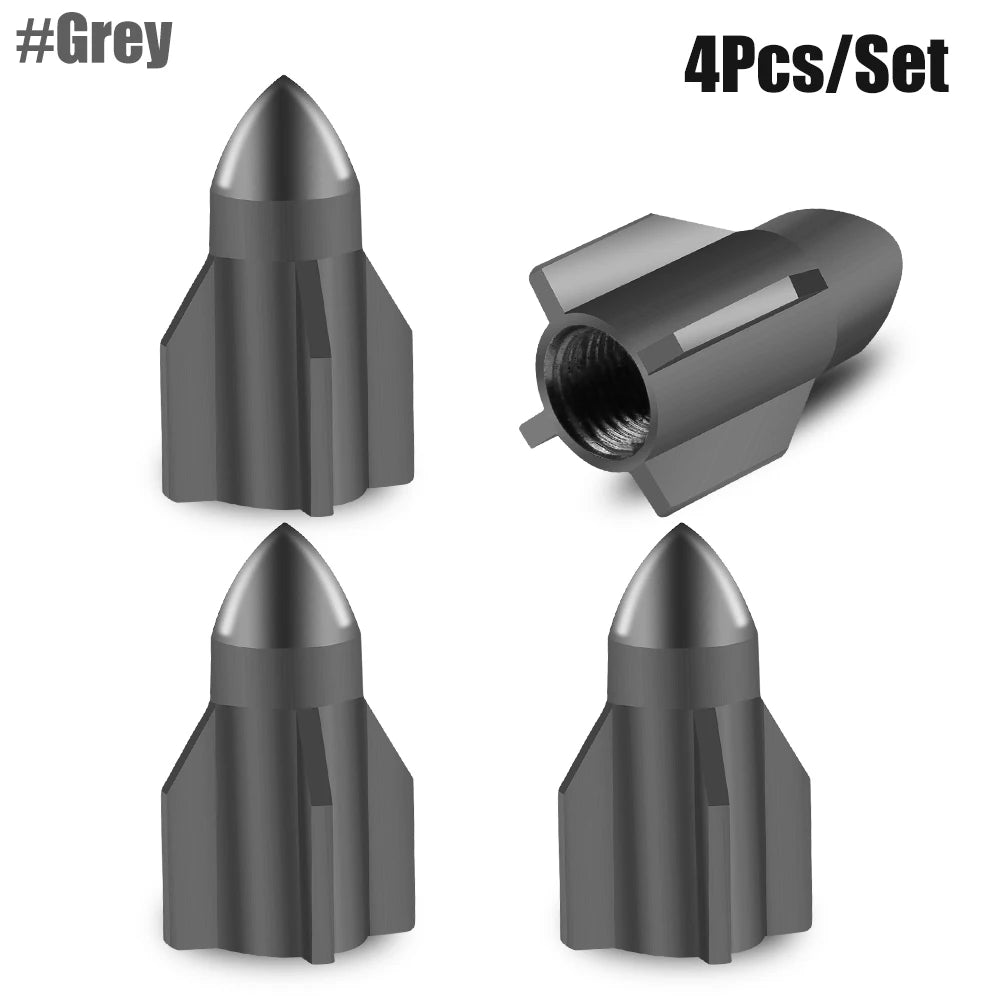 4Pcs/Set Aluminum Rocket Tire Valve Caps for Car Motorcycle Bike Alloy Tyre Valve Covers detail view