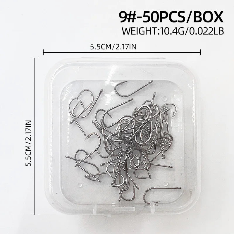 ShareShark 50pcs/box 92247 High Carbon Steel Fish Hook Long Handle with Barbed Curved lifestyle view