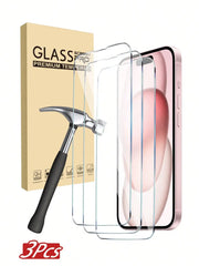 3PCS HD Clear Tempered Glass Screen Protector for iPhone 17 16 15 14 13 12 11 Pro Max XS XR 9H Anti-Scratch Full Coverage