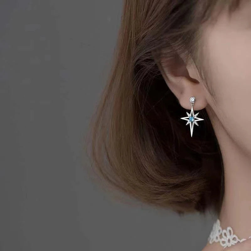 S925 Cubic Zirconia Octagonal Star Earrings | Trendy Silver Stud Earrings for Women lifestyle view