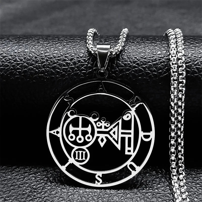 Sigeal Sigil De Lucifer Stainless Steel Satan Necklace | Asmoday Key Baphomet Penda additional angle