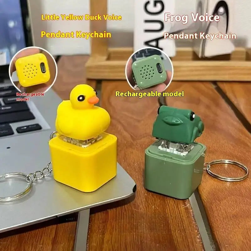 Funny Croaking Frog Duck Keychain Rechargeable Keyboard Fidget Clicker Sound Keyring With LED Light