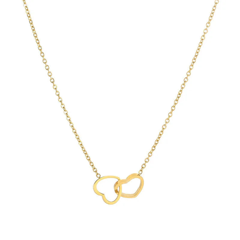 Romantic Double Heart Pendant Necklaces for Women Stainless Steel Charm Choker Necklace detail view