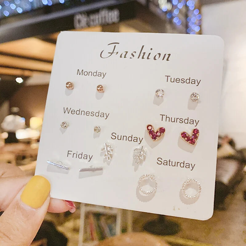 S925 Silver Needle Stud Earrings Set detail view