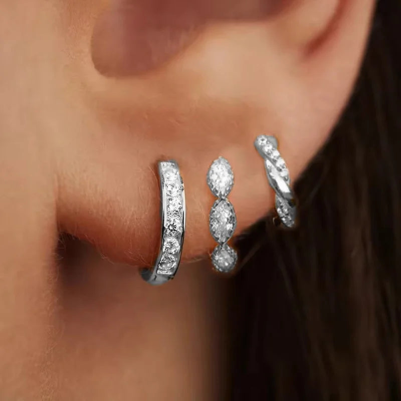 3 PCS Exquisite Zircon Little Huggies Hoop Earrings Set for Women Stainless Steel Unique detail view