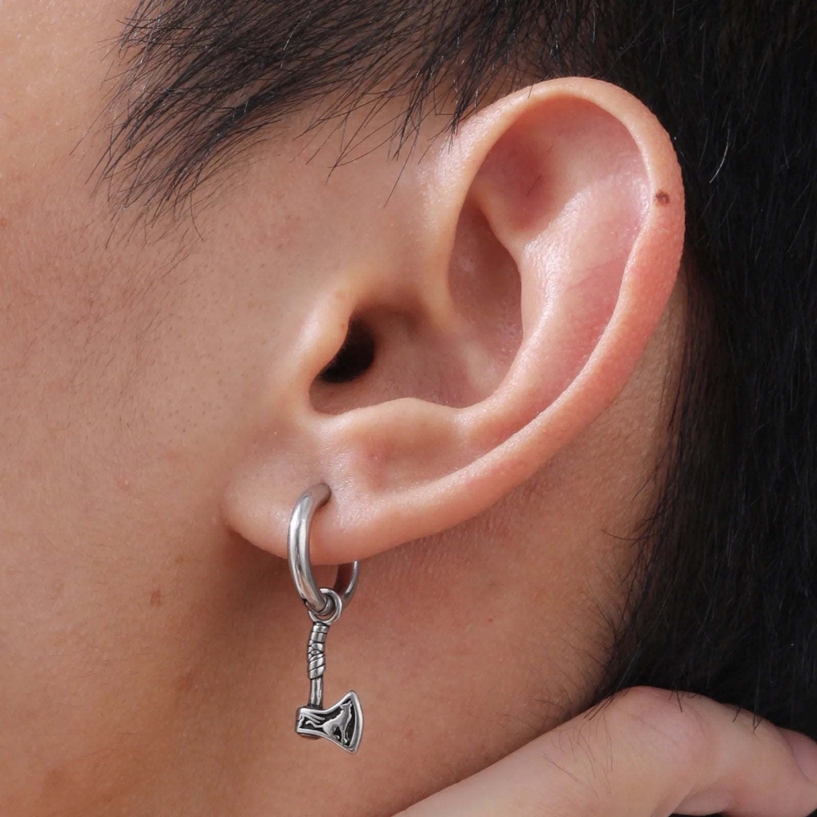 VNOX Viking Axe Hoop Earrings | Stainless Steel Men's Drop Dangle Earrings alternate view