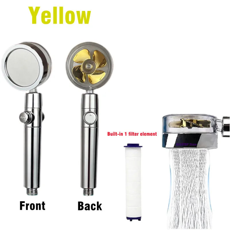 360 Degrees Rotation Turbo Fan Shower Head High Pressure Water Saving Spray Adjustable close-up view