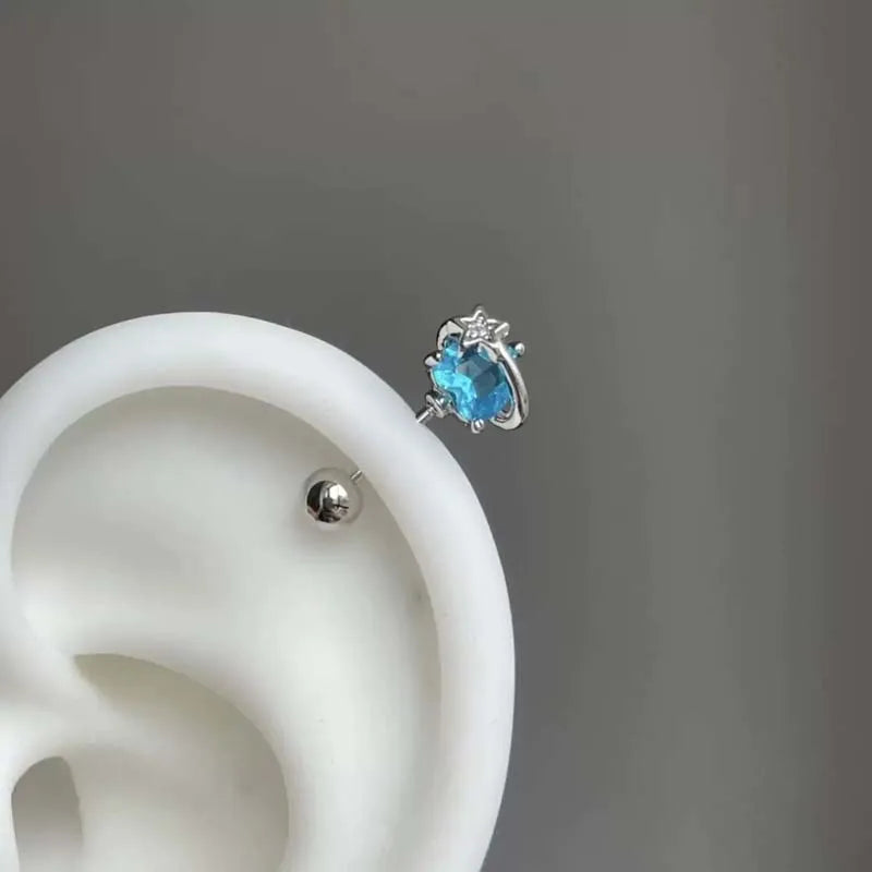 Stainless Steel Crystal Cat Claw Ear Bone Nail for Women Sweet Cute Shiny Zircon Heart P detail view