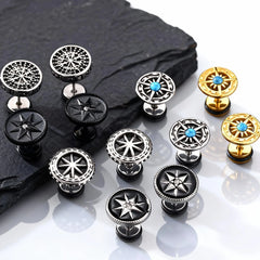 Vintage Men's Compass Stud Earrings | Stainless Steel Eight-Pointed Star Fashion Jewelry detail view