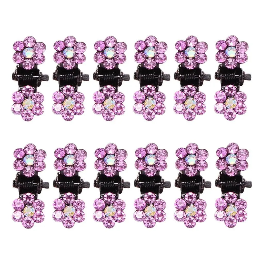 12Pcs Fashion Small Cute Crystal Flowers Metal Mini Hair Claws Hair Clips Girls Hairst close-up view