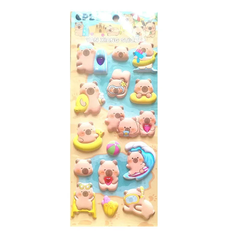 4 Pcs Capybara Cubs Kids' Cartoon Soft High-Foam Stickers - Super Raised, Cute & Adorable, Removable Adhesive