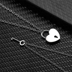 Romantic Couple Key and Heart Pendant Necklace Set | Stainless Steel Lovers Jewelry Gift detail view