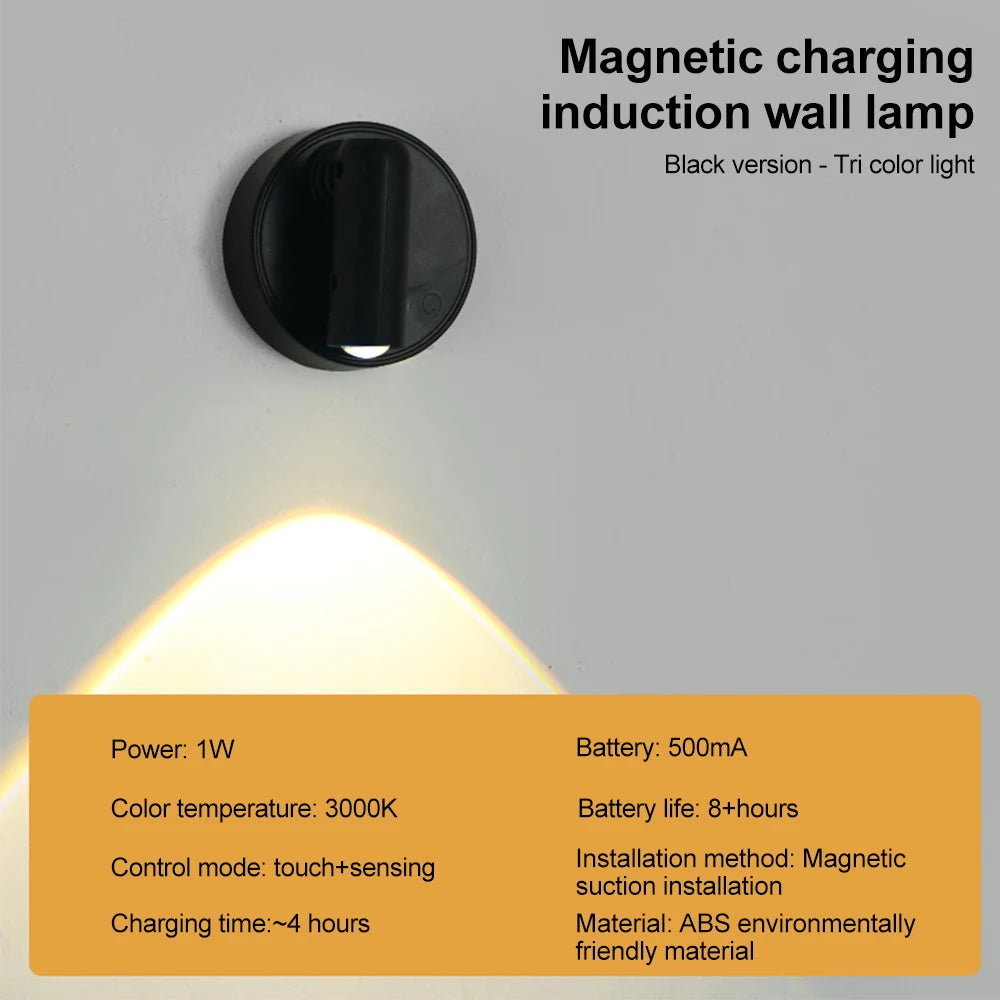 RGB Night Light | Magnetic Base USB Rechargeable LED Wall Lamp with Touch Switch close-up view