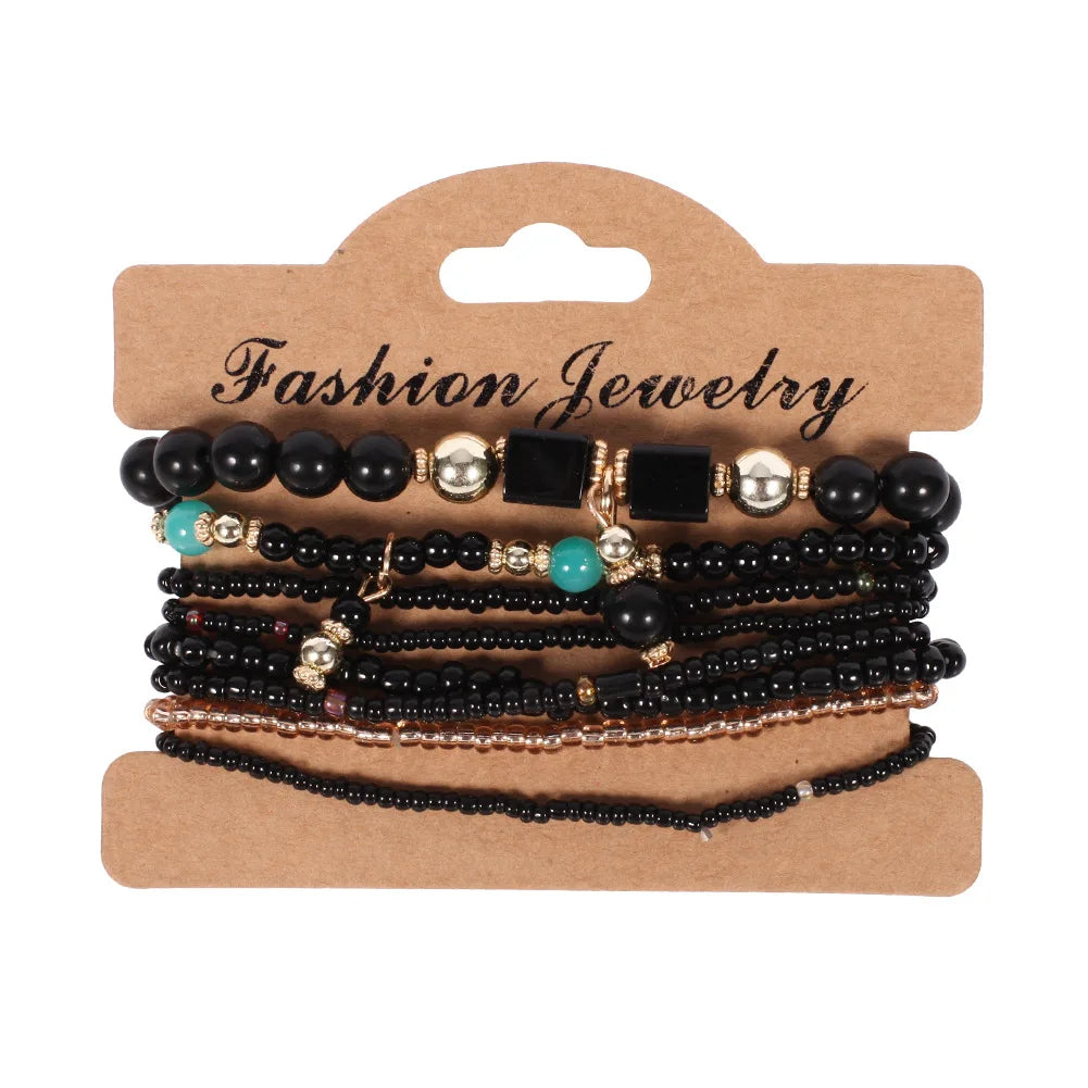Bohemian Handmade Beads Bracelet Set For Women Summer Colorful Beaded Chain Bangle additional angle