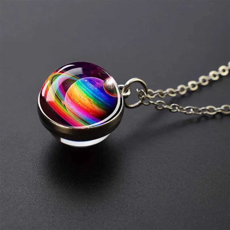 Solar System Galaxy Pendant Necklace | Unisex Astronomy Jewelry Gift close-up view