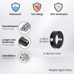 Vnox Stainless Steel Zircon Ear Clip Black 3.8*13.4mm, Anti Allergy Non Piercing Earri close-up view