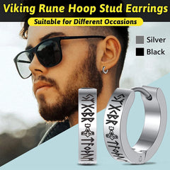 1Pc Norse Viking Runes Hoop Earrings for Men Women Stainless Steel Huggie Hoop Earrin alternate view