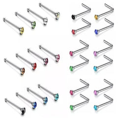 40/60 Pcs/Set Crystal Stainless Steel Nose Piercing Pack Straight Nose Ring Kit L Nose S detail view