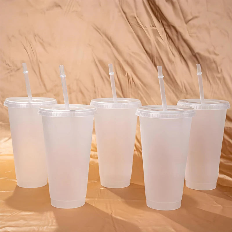 710ml White Straw Mug With Lid Color Changing Coffee Mug Reusable Cup Plastic Matte F alternate view