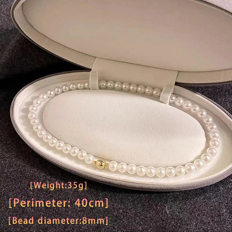 Girl’s Imitation Pearl Magnetic Round Buckle Beaded Choker Necklace | Elegant Collarb alternate view
