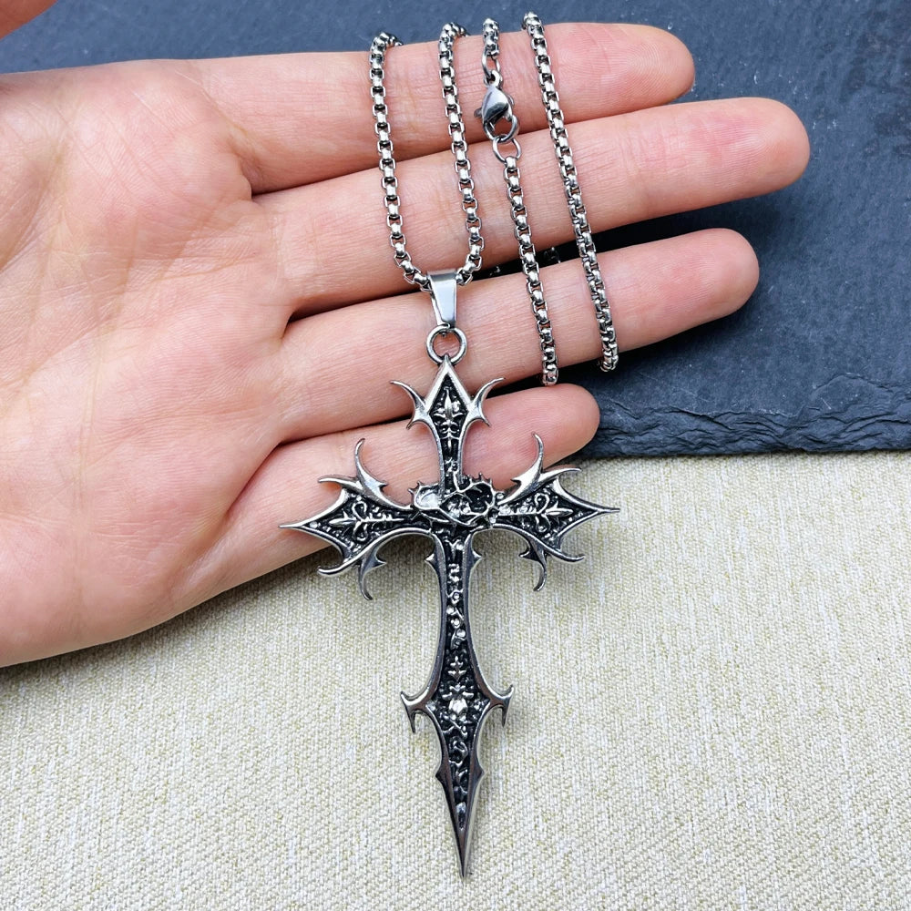 Gothic Double Sided Cross Pendant Necklace | Niche Hip Hop Punk Jewelry alternate view
